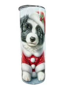Border Collie - Puppy Christmas - 20oz oz 20 oz. 20oz. - Skinny Straight Sublimation Tumbler - Amy's Tumbler Junkies - Your Favorite Tumbler Shop!