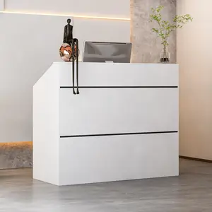 FUFU&GAGA Reception Desk with Counter, Modern Front Desk Reception Room Table, 47.2 inch Checkout Counter Table for Lobbies, Salons with Black Stripe Decor