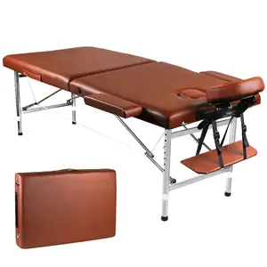 Massage Table Portable Height Adjustable Massage Bed Lightweight Foldable Spa Lash Tattoo Esthetician Bed 24" Wide Aluminum 2 Fold with Carrying Case Brown