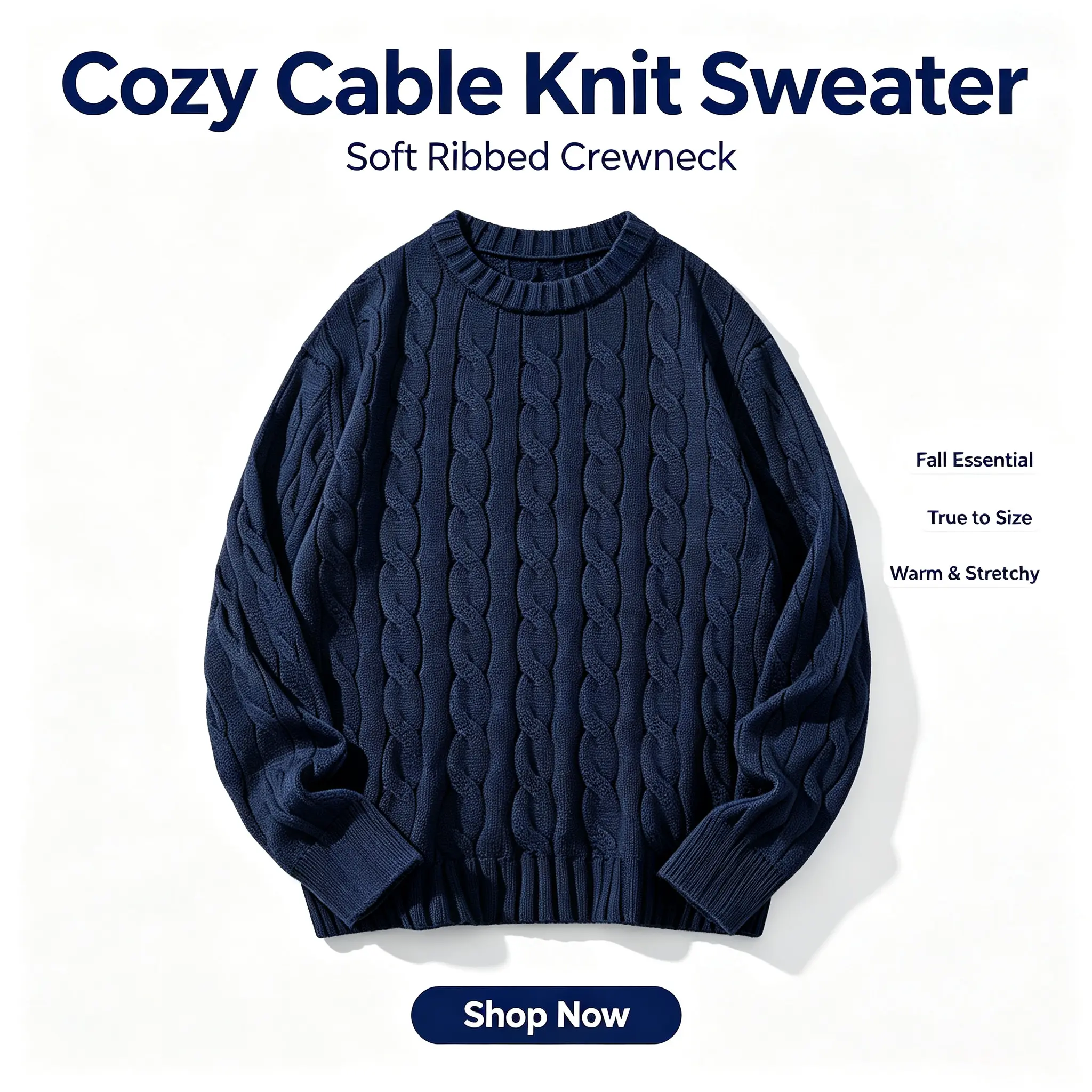 Loose, casual street-style sweater with a crew neck and long sleeves—soft and comfortable; trendy men’s knit pullover for autumn and everyday wear, made from soft fabric.