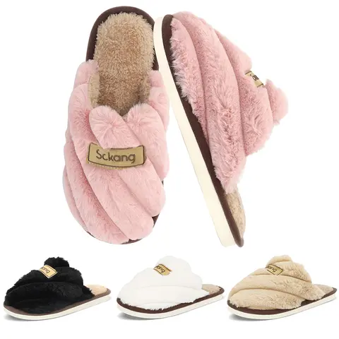 Unisex Indoor Home Slippers, Non-Slip, Warm, Comfortable, Slip-On Plush Slippers, Graceful Color-matched Autumn Winter Slippers for Women Thick Soft Plush Anti-slip Indoor Wear Warm Comfortable One-piece Style, Men's Women's Cotton Slippers