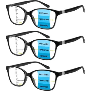 3 Pack Progressive Multifocus Reading Glasses Blue Light Blocking Multifocal Readers for Women Men with Spring Hinge (3 Black, 1.25, multiplier_x)