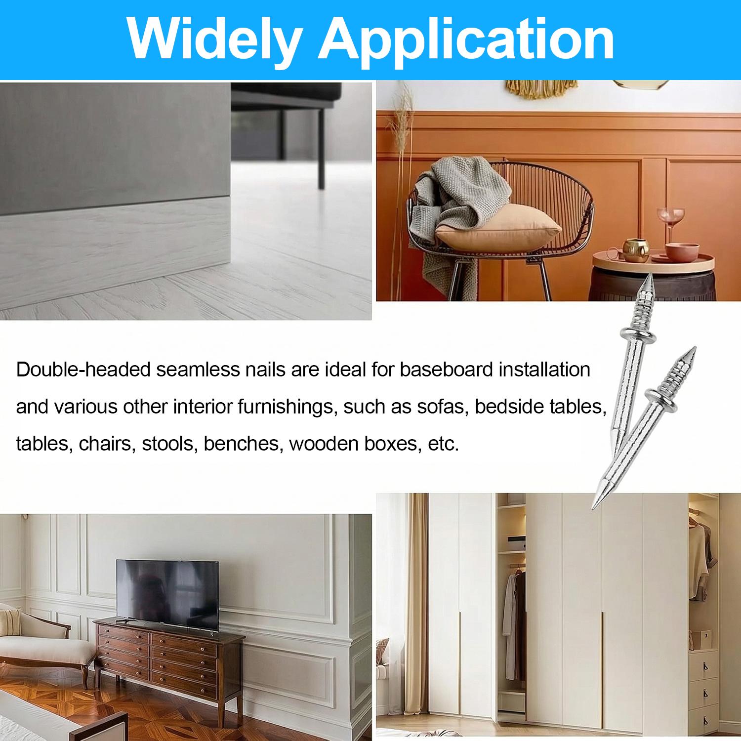 Non-Marking Double-Headed Skirting Nails, No Drilling Required Damage-Free Wall Nails, Easy Installation Mounting Kit for Baseboards, Wall Panels, Furniture Cover Plates, Sturdy Invisible Skirting Board Nails