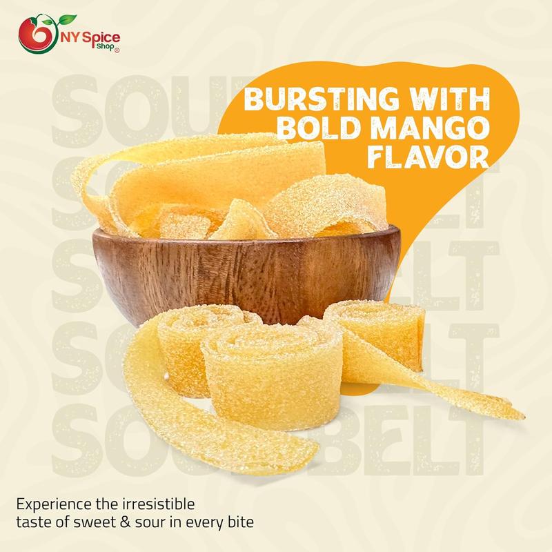 NY Spice Shop Mango Sour Belts - Tart Gummies, Chewy Rainbow Candy Ribbons, Sour Fruit Strips, and Sour Rope Treats - Sour Belts Pack Snack Sugar