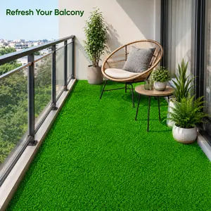 Decorative Artificial Grass Rug, 4 ft x 14 ft Synthetic Turf Mat with 0.5 in Pile Height, Low-Shed Fake Grass Carpet with Non-Slip Backing for Patio, Balcony, Backyard
