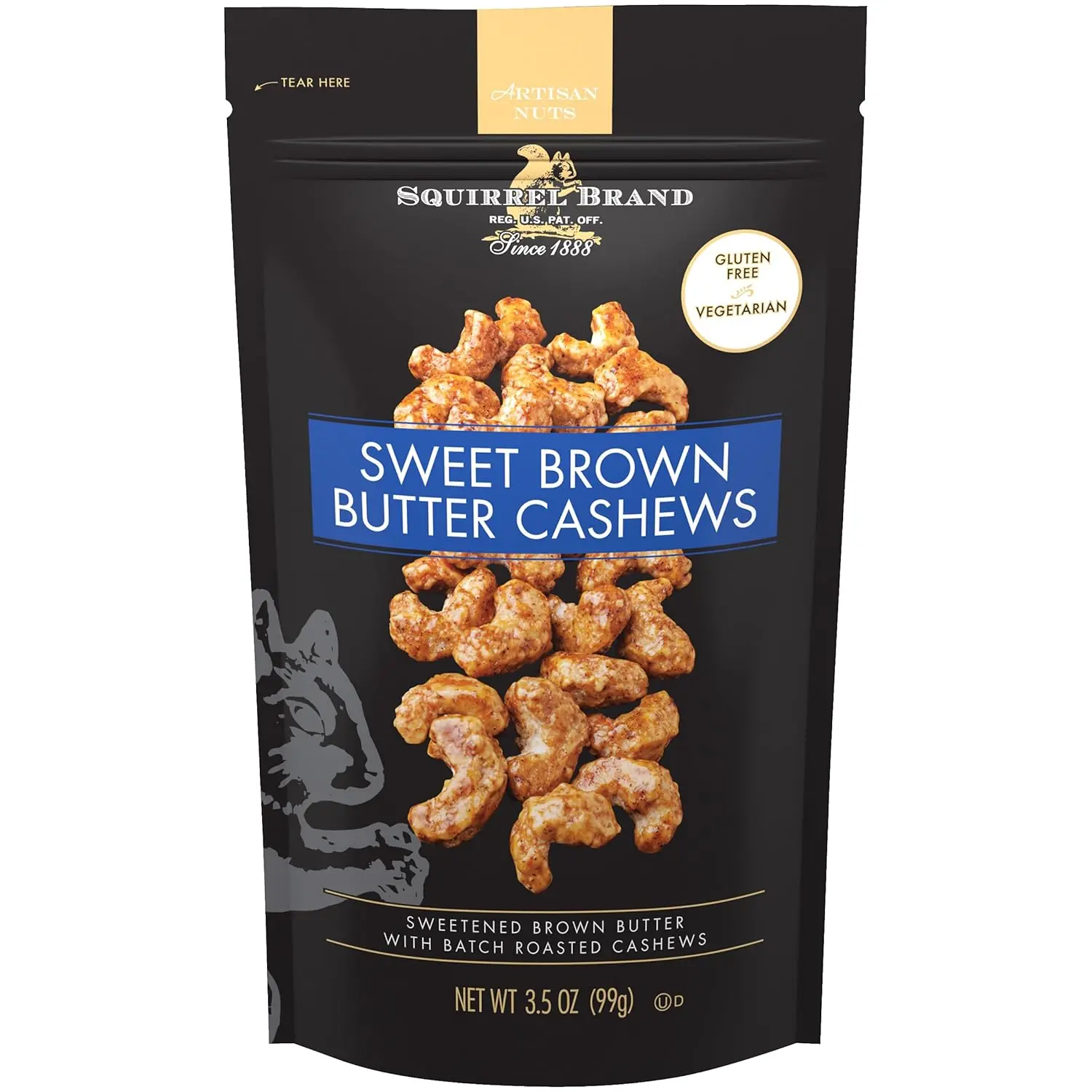 Sweet Brown Butter Cashews, 3.5 oz Resealable Bag, Gourmet Flavored Cashews Nuts, Gluten Free, Vegetarian