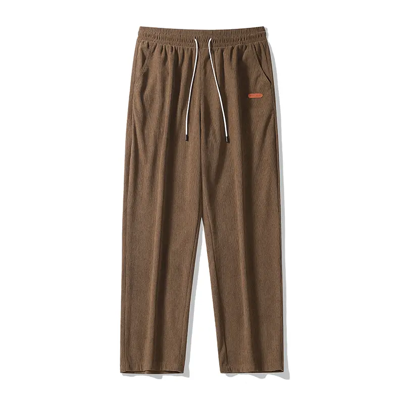 Men's textured straight-leg casual pants with elastic waistband and drawstring, loose fit, with pockets