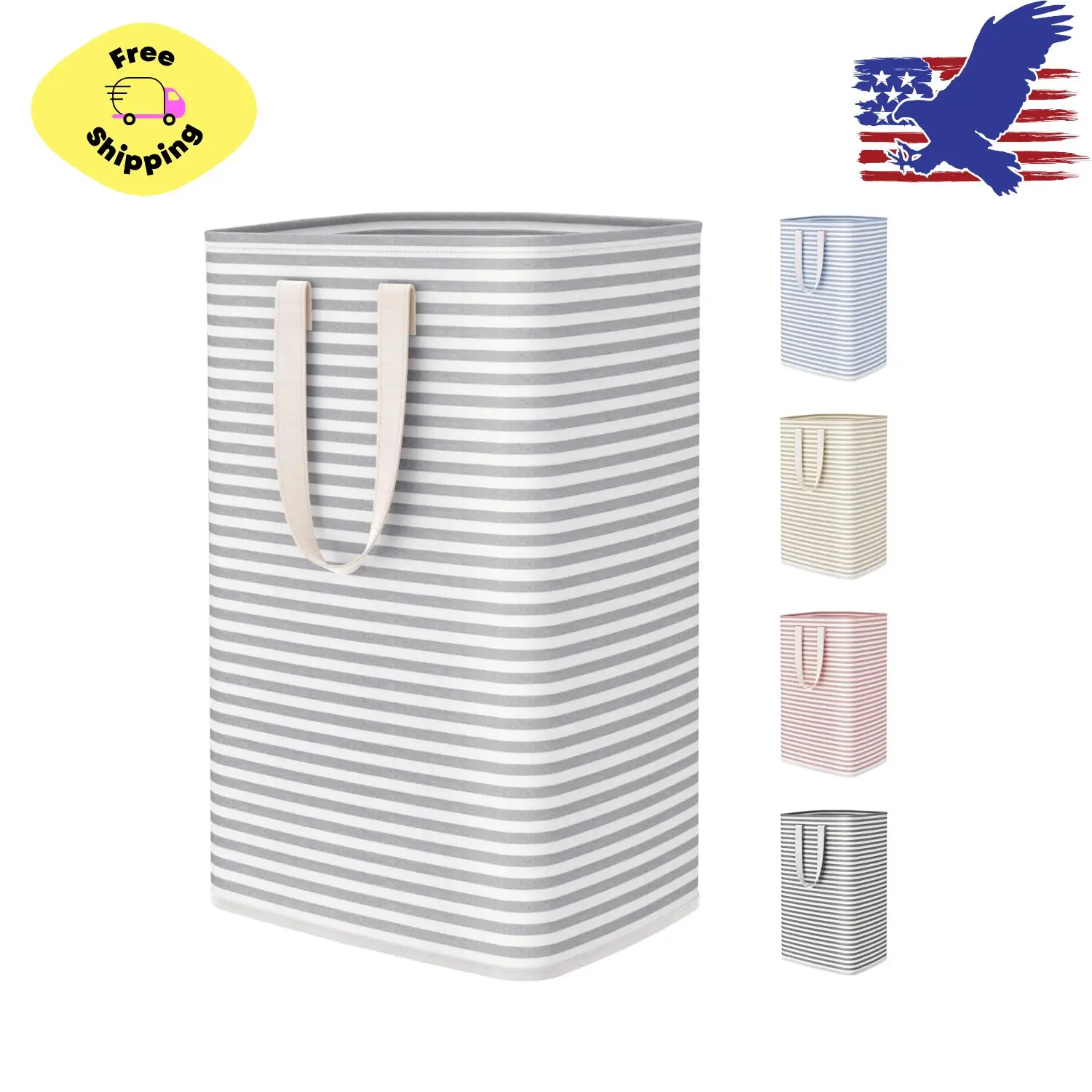 75L Large Collapsible Laundry Hamper with Easy Carry Handles, Grey