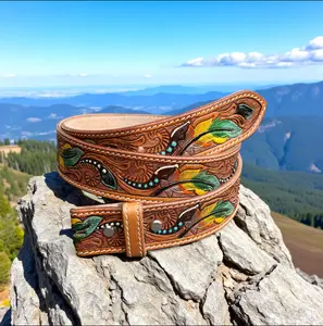 Personalized Men's Women's Genuine Full Grain Leather Belt Strap Western Style Hand Painted Embossed Screw-On Cowboy Belt Strap Only Valentines Day Gift - Meaningful Gift