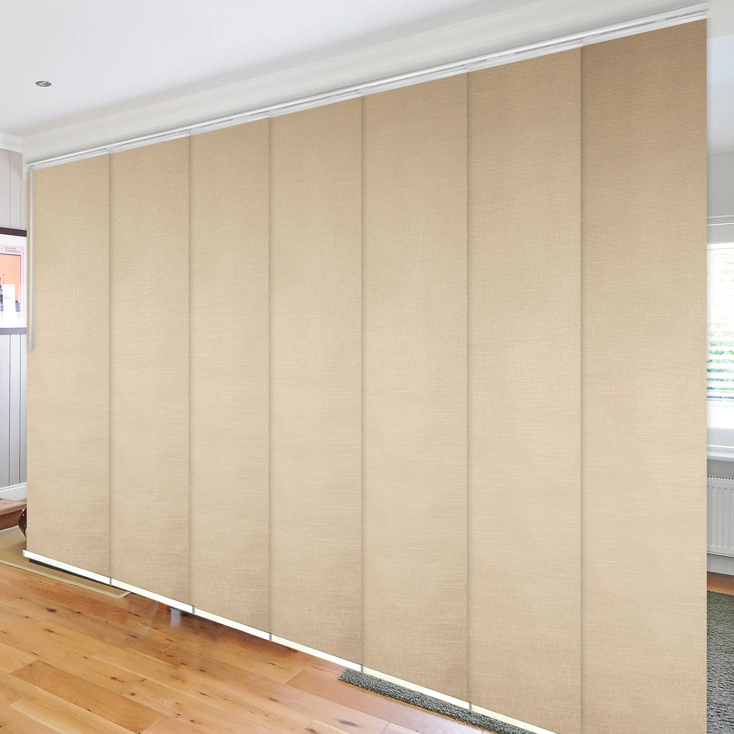 Flax Gold 7-Panel Single Rail Panel Track 110"-153"W, Panel width 23.5" - 100% BLACKOUT