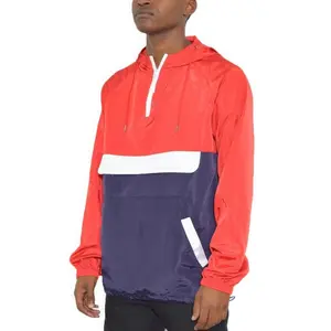 Color Block Anorak Jacket Pullover Windbreaker - 100% Polyester, Half-Zip Front, Front Kangaroo Pocket, Lightweight, Casual, Versatile for Outdoor Activities