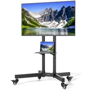 ECOTINY Heavy-Duty Rolling TV Stand for 32–85" Screens — Supports 187 lbs (154 lbs TV + 33 lbs Shelf), Stable Mobile TV Cart with Shelf & Locking Wheels, Floor TV Stand, Max VESA 600x400