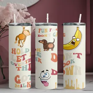 20oz stainless steel water bottle with straw, Monkey, banana, dog, funny text pattern skinny tumbler, suitable for fitness, travel, driving, and daily use at home. A great gift for family and friends | 1pc