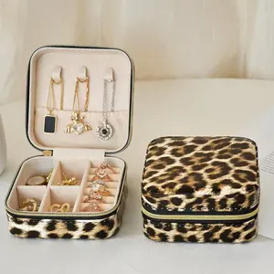 Mini Travel Jewelry Box,Jewelry Organizer Case,Necklace,Ring,Bracelet,Gift Jewelry Organizer,Cute Flower,Leopard,Earring Holder