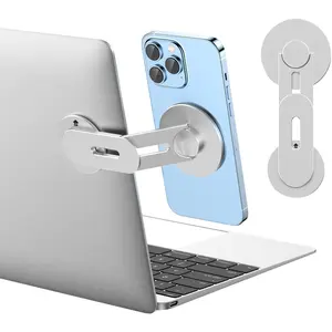 Magnetic Phone Holder for Laptop for MagSafe for iPhone 16/15/14/13/12 & All Phones, 180 ° Adjustable Phone Side Mount for Computer Monitor for Tesla, Desktop Cell Phone Bracket (Silver)