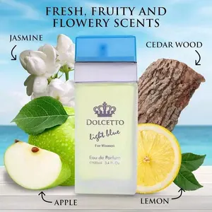 Dolcetto Light Blue Eau De Parfum for Women 3.4 Fl. Oz. 100ml Woody Floral & Aquatic Fragrance Gift for Any Occasion Refreshing Long Lasting Scent