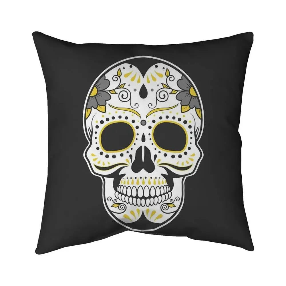 Begin Home Decor 5542-1818-MI55 18x18 in. Polyester Mexican Sugar Skulls Outdoor Pillow - Cultural, Artistry, Elegance Illustrative Design, Uv Protected