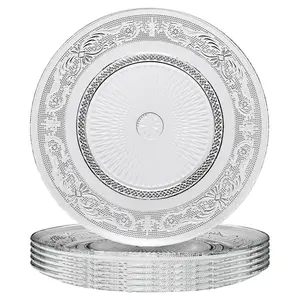 Khen Art Deco Vintage Crystal Glass Plates, Set of 6, 10.5' Dinner Plates - Dessert, Server Appetizer Plate, Snack Fruit, Side Serveware, Dishwasher Safe, 100%, Borosilicate Glass