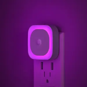 2 Pack Plug in Night Light with Motion Sensor & Dusk to Dawn Sensor, 3 Sensor Modes, Purple Lights Plug into Wall, Dimmable Calming Glow for Meditation, Relaxation, Bathroom, as Mother Gifts
