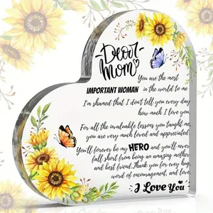 Mother's Day Gift for Mom, Heart-Shape Acrylic Desk Decoration for Birthday, Thanksgiving, Retirement, Christmas Gift