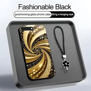 Luxury Liquid Gold Swirl Glitter Fluid Art Aesthetic Phone Case with Lanyard for iPhone 8 Plus--975