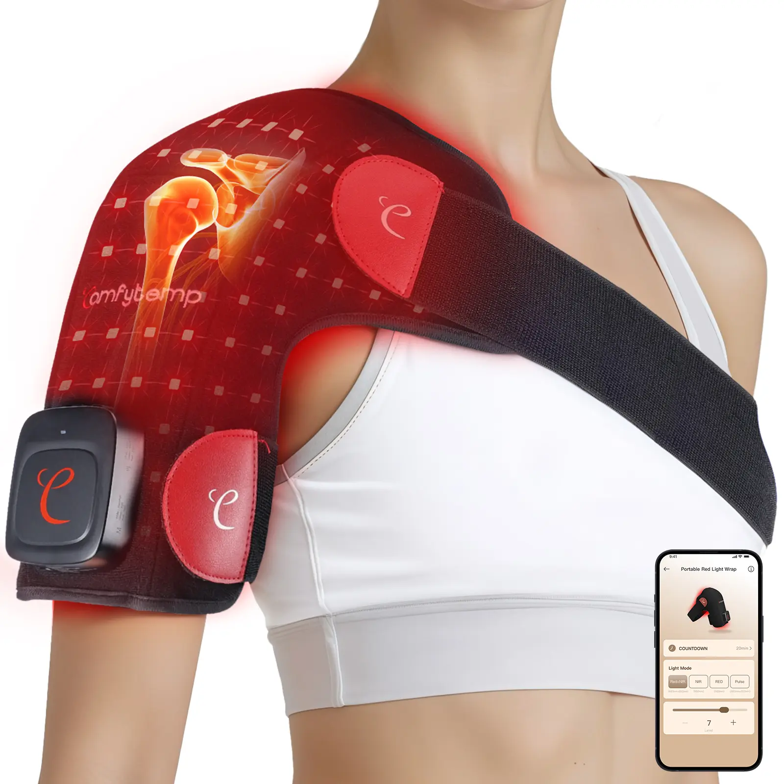 Comfytemp Cordless  Therapy for Shoulder, 94 LEDs Wearable Near Infrared Light Wrap, 3D Portable Flexible Wrap with Timer, 660nm & 850nm, Gifts for Women Mom Men Dad (No Massage,One Size)