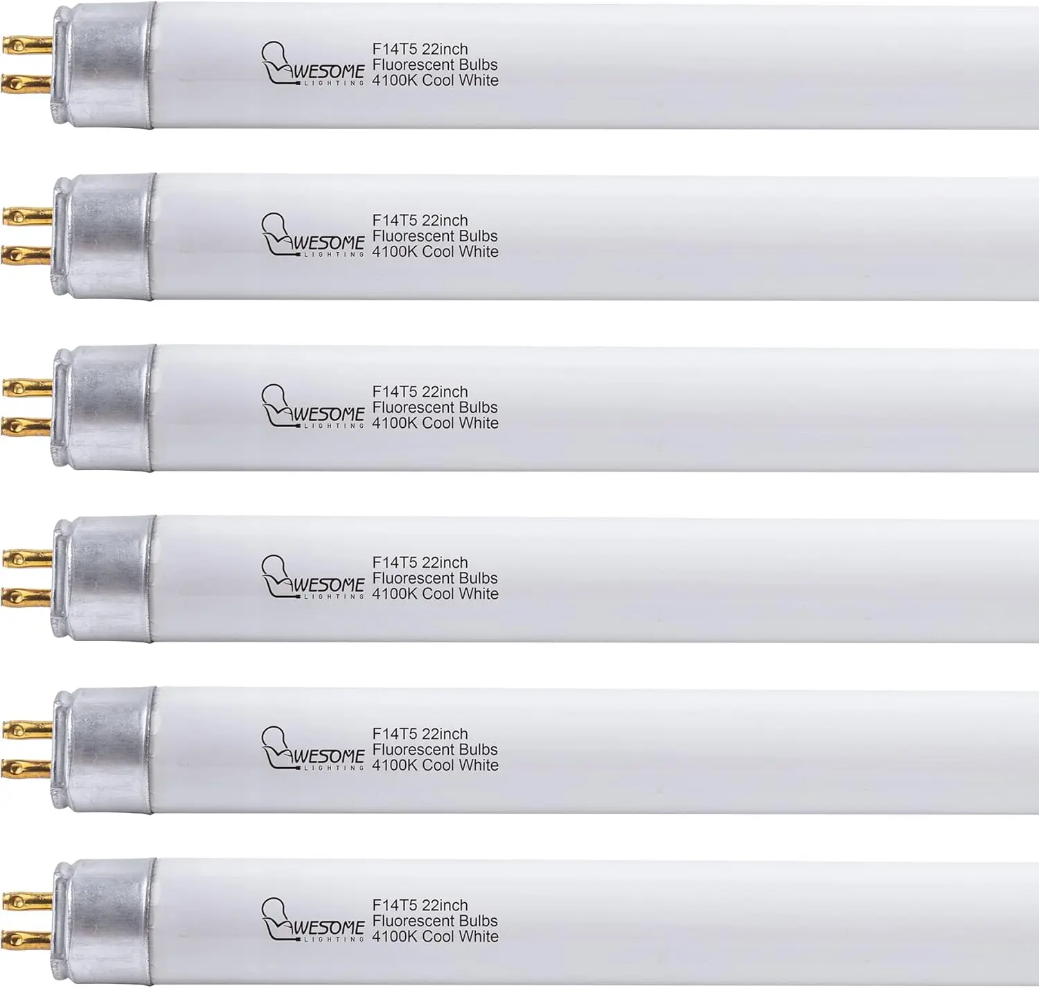 22 Inch F14T5/CW Fluorescent Light Bulb, 4100K Cool White, T5 14 Watt Fluorescent Replacement Bulb for Counter and Cabinet Fixture, G5 Base, 6 Pack