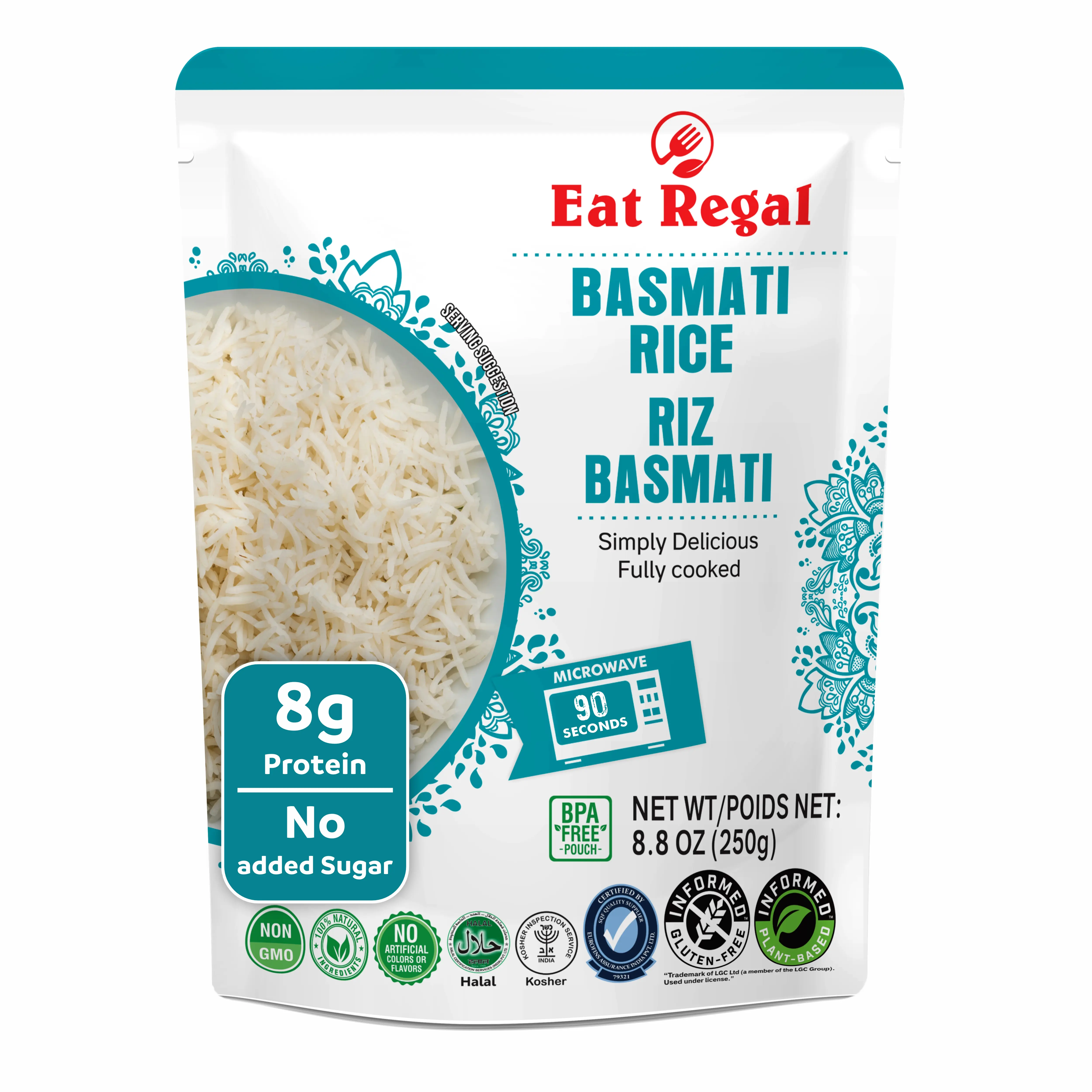Eat Regal Special Basmati Rice Fully Cooked 8.8 oz Non-GMO Gluten-Free Vegan Friendly 1.5 Minutes Microwaveable Ready-to-Eat Precooked Basmati Rice Pack of 6