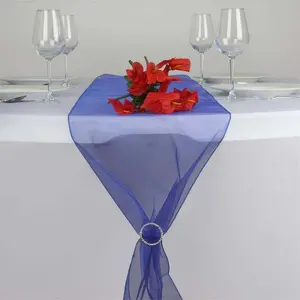 10 Pack Sheer Organza Table Runners 14"x108" Royal Blue - Lightweight Table Decor