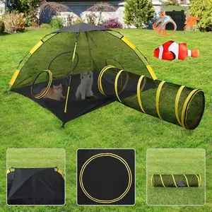 Cat Outdoor Enclosure with Tunnel - Synthetic Pet Playpen for Cats, Small Puppies & Rabbits - Convenient and Easy to Play for Beach, Camping, Picnic Use (Style 2)