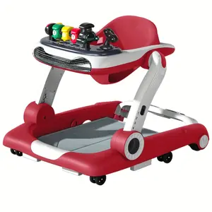 Baby Activity Center & Push Walker with Removable Interactive Steering Wheel Toy 4 Adjustable Modes Baby Walker with Wheels for Babies Red