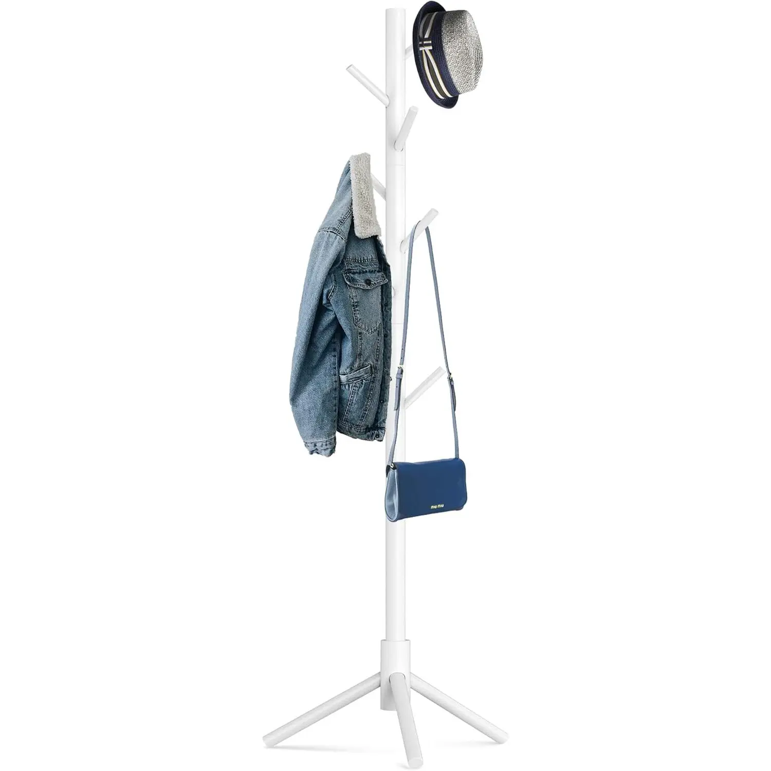 Wooden Tree Coat Rack Stand,Sturdy Freestanding Coat Rack with 8 Hooks,3 Adjustable Height for  Adult, Coat Stand Tree Fits Entryway Bedroom Office for Bags,Hats