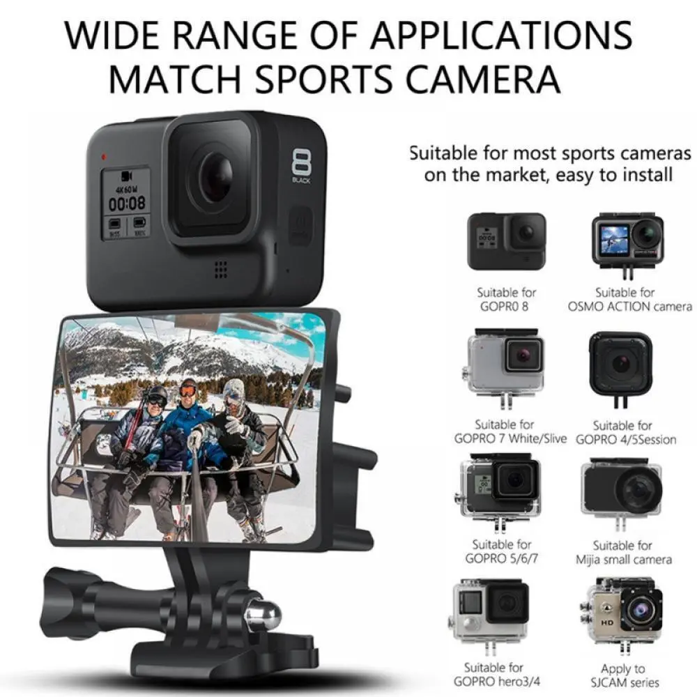 Selfie Vlog Mirror For Gopro Hero 9/8/7/6/5 with Tripod Mount Adapter Cold Shoe