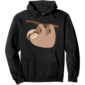 Women's sloth Graphic Hoodie - Long Sleeve Pullover Regular Fit | Soft & Breathable Fabric, Durable Print, Everyday Comfort, Machine Washable, cartoon hanging from a branch