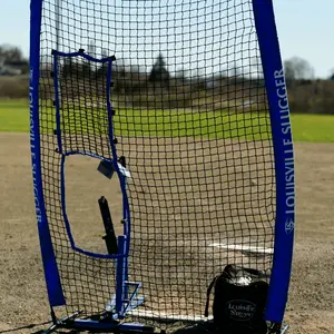 Louisville Slugger Blue Flame Training Bundle – Pitching Machine + Flex Protective Screen + Ball Caddy | Complete Backyard Batting Practice Set