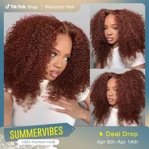 Wavymy Pre-Cut Lace Wig Put On and Go Wigs Reddish Brown Kinky Curly 7x5 Lace Closure Wig Wear Go Glueless Beginner Wig