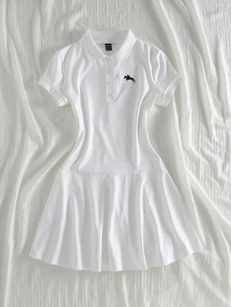 DORRIS Women Casual Polo Collar Simple Fashionable Mini Dress, Suitable For Summer