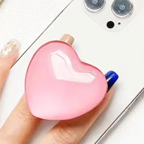 Pink Heart-Shaped 3D Glass Crystal Expanding Cellphone Handle - Collapsible Adjustable Phone Stand, Universal Clip Mount for iPhone, iPad, Kindle, Birthday Accessory for Women