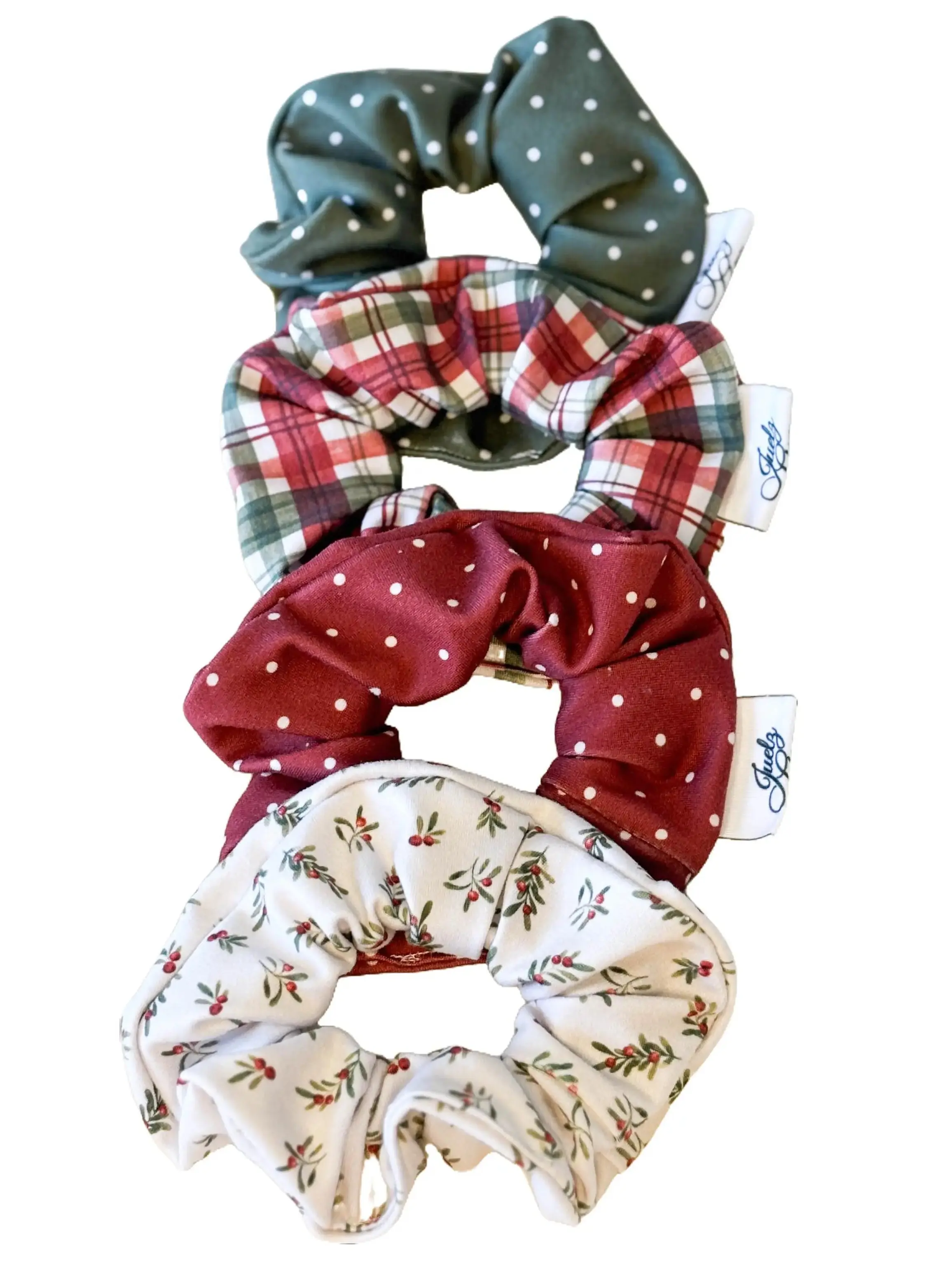 Handmade Christmas Holiday Scrunchies Soft Double Brushed Polyester Stretchy Boho Hair Accessory for Women Wide Bands Ultra Soft Super Stretchy Festive Styles