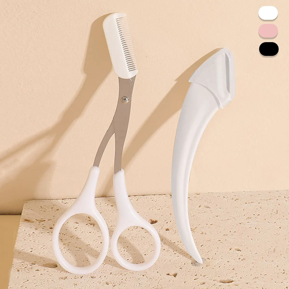 Stainless Steel Eyebrow Scissors with Comb - Curved Shape, Polished Blade Professional Makeup Tool for Precise Shaping, Trimming, Home Use (For Women)