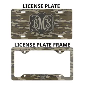 Personalized Bottomland Camo Monogram License Plate Set with Frame, Custom Initial Car Tag, Hunting Wife Preppy Auto Decor Gift