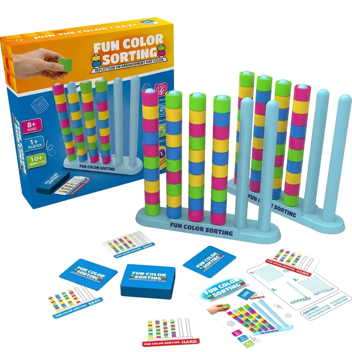 Viral Color Stack Challenge Board Game by Relatable, Competitive Speed Color Sorting Puzzle Game, Full Game Kit with 2 Racks, 50 Challenge Cards & 80 Rings for Family & Group Party Games