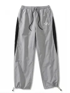 Men's Casual Comfortable Sports Pants, Printed Nylon Plaid Fabric, Colorblock Side Stripes, Lightweight Breathable, Drawstring Waist, Spring Summer, Breathable Athletic Bottoms, Athleisure Style Bottoms