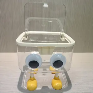 Desktop storage box Cute Koi Fish Transparent Desktop Storage Box with Lid  Multi-Functional Plastic Organizer for Office Supplies, Stationery, and Small Items, Yellow Accents & Playful Design, Cute Office Supplies, Desk & Drawer Organizer