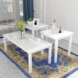 DKLGG Faux Marble Coffee Table Set of 3, Living Room Table Set,End Table with Metal Frame Sofa Side,Accent