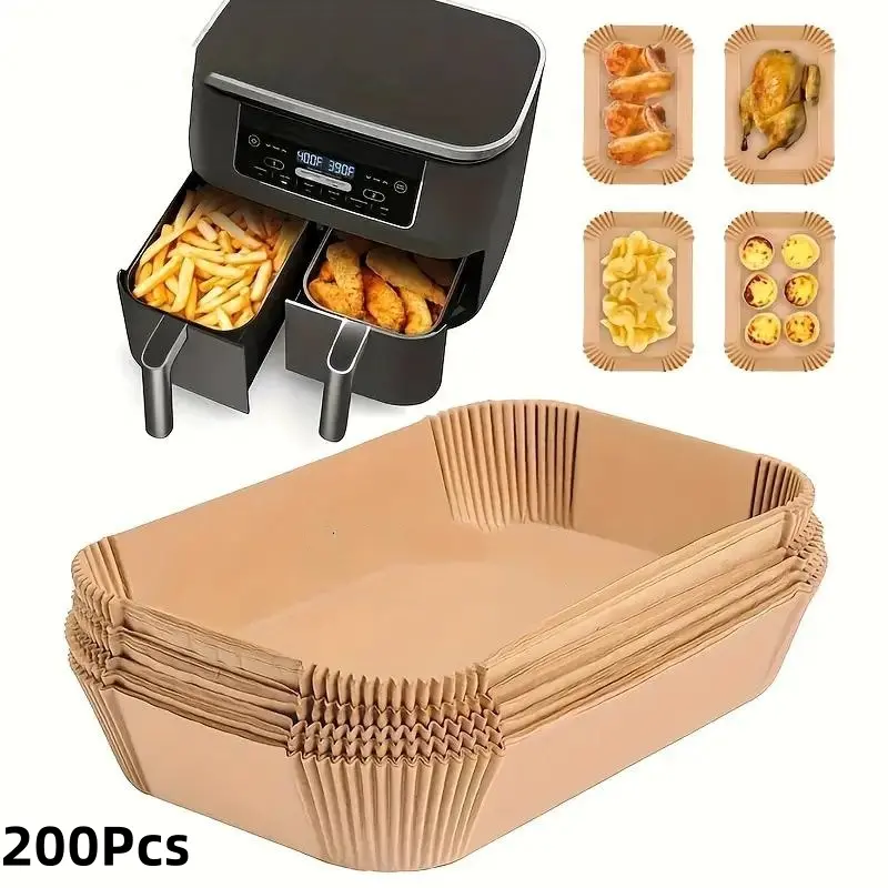 Disposable Air Fryer Liner Paper, 200pcs Rectangular Paper Liners, Kitchen Accessories, Baking Trays, Oven Accessories, Household Baking Tools, Home