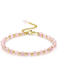 Beaded Bracelets for Women and Girls, 5mm Natural Stone, 3mm Stainless Steel Bead, Adjustable Crystal, Boho Jewelry with Gift Box, Beautiful Bracelets, Healing Crystal Bracelet