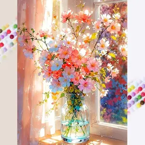 1 set of DIY diamond painting kit, 5D diamond art kit, DIY decoration flowers, vase, windowsill mosaic, diamond art, DIY art home decor