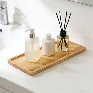 1/3 Bamboo Vanity Trays - Rectangular Wooden Serving Trays for Bathroom, Vanity, Kitchen & Coffee Table, Natural Bamboo Decorative Tray for Cosmetics, Toiletries & Food