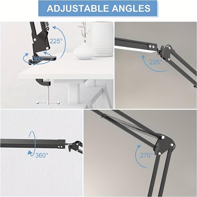 LED Desk Lamp with Clamp Flexible 4 Sections Swing Arm, 3 Color Modes, 5 Brightness, Eye-Caring LED Table Light with Memory Function lamp  for  living  room room light